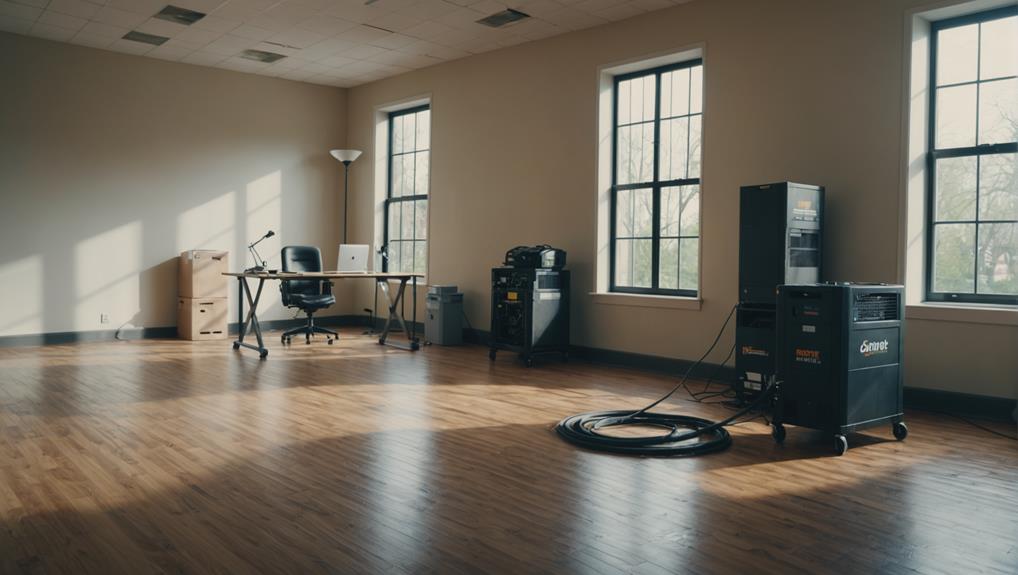 Flooded residential living room with standing water covering the floor, featuring sofas and wooden cabinet—illustrating the need for mold remediation after water damage
